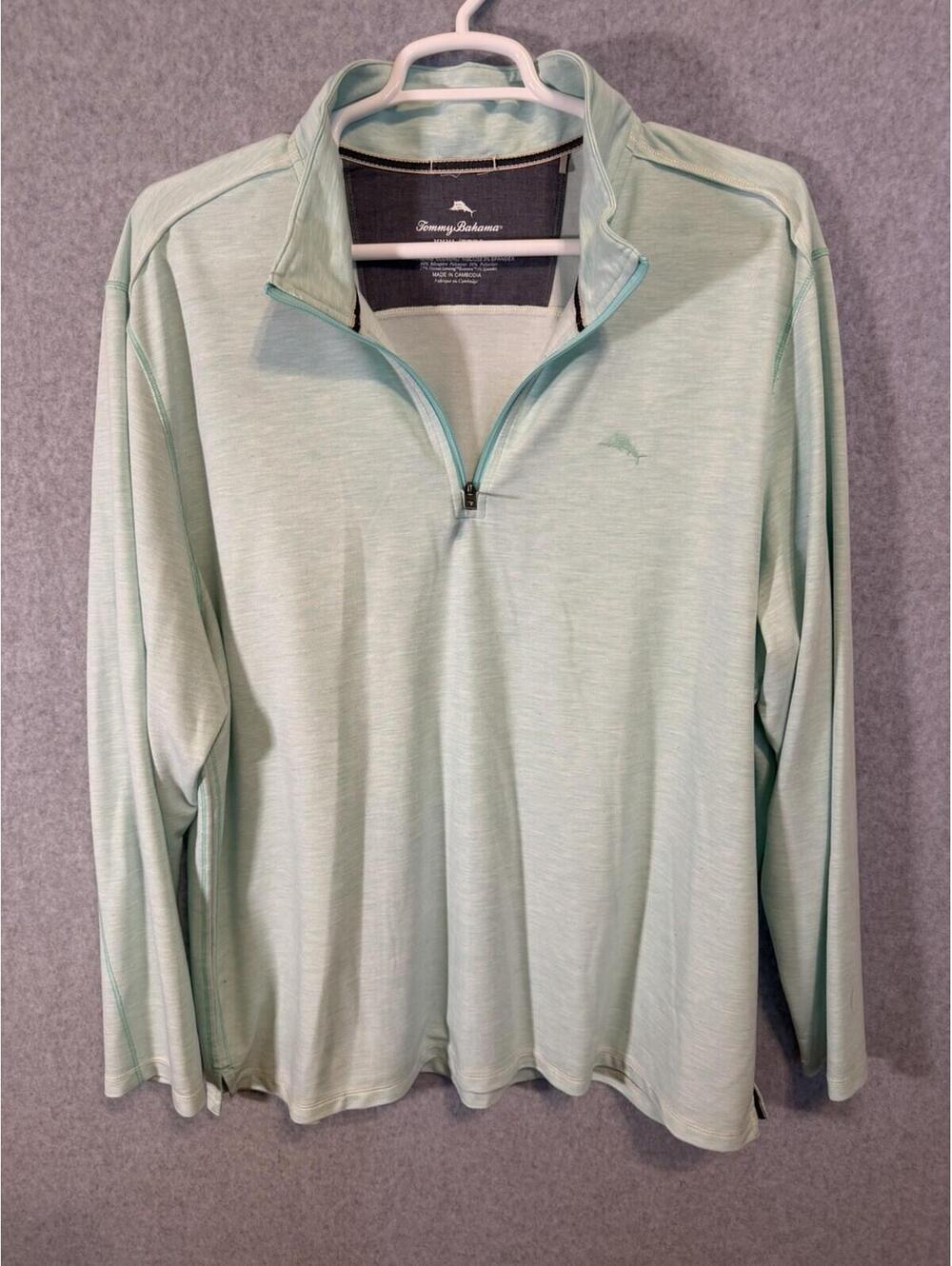 TOMMY BAHAMA Tropical Sea Foam Green Coasta Vera 1/4 Zip Long Sleeve Shirt 3XL